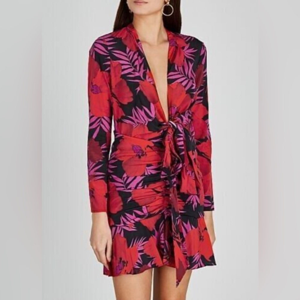 VERONICA BEARD Lorina Red Purple Silk Floral Wrap Dress Poppy Multi Size 2